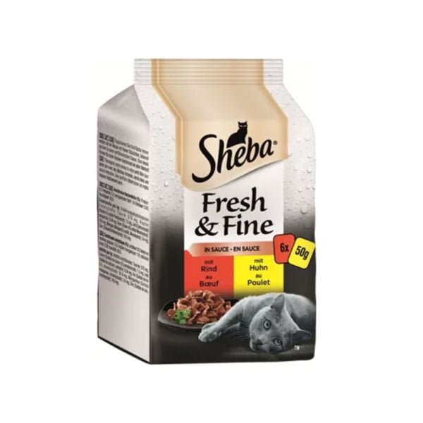 Sheba Pouch Fresh  Fine Sos İçerisinde Tavuklu ve Sığır Etli Yetişkin Konserve Kedi Maması 6 Adet 50 Gr