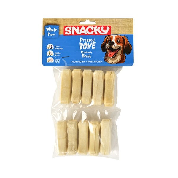 Snacky Beyaz Preslenmiş Yüksek Proteinli Köpek Çiğneme Kemiği 10 Adet 110 Gr