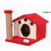 Cat Hause Y01 Ev Şeklinde Yuvalı ve Yataklı Kedi Tırmalama Evi Kırmızı 45 Cm