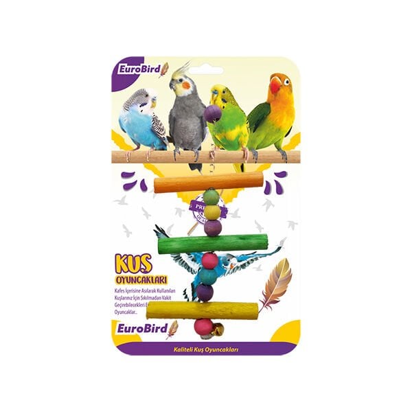 Euro Bird Üçlü Tahta Merdiven Boncuklu Kuş Oyuncağı Renkli